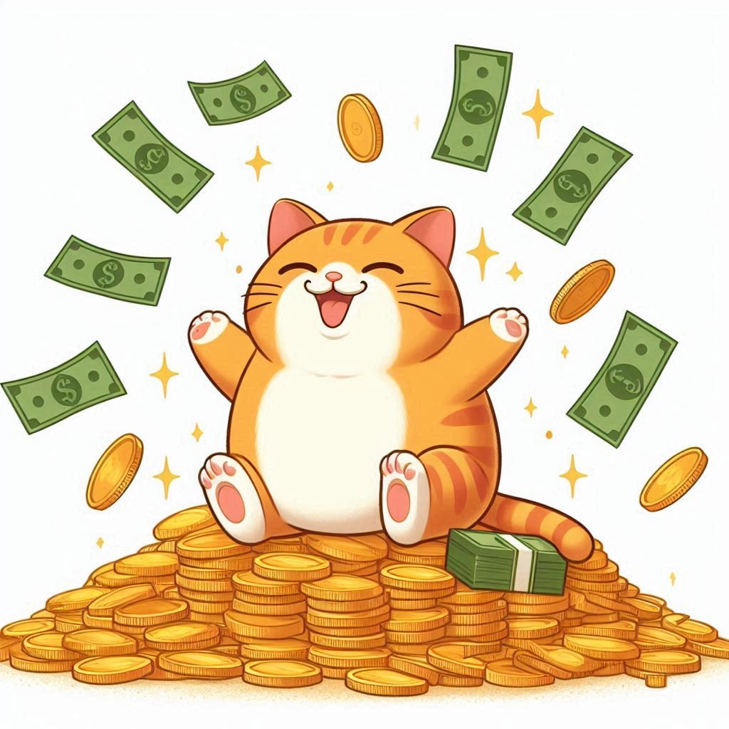 gato inversor feliz con dinero